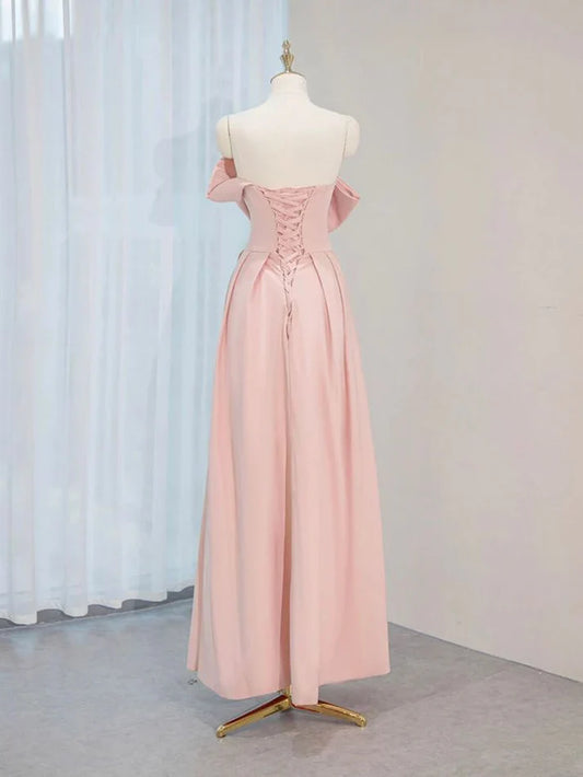 Liymcdress A-Line Satin Pink Long Prom Dress Formal Dress Elegant Evening Party Dress