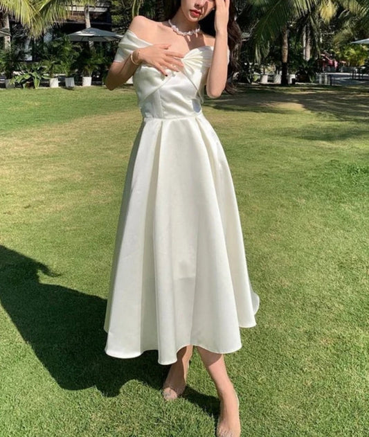 Liymcdress A Line Bow Off The Shoulder Elegant Evening Dress Party Prom Dress