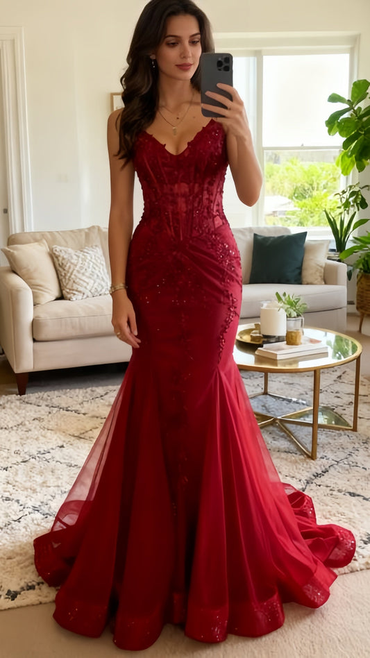 Modest Mermaid Spaghetti Straps Burgundy Sequin Formal Gown 23Rd Birthday Dress Prom Dresses 20Th Birthday Outfits,LTP4322