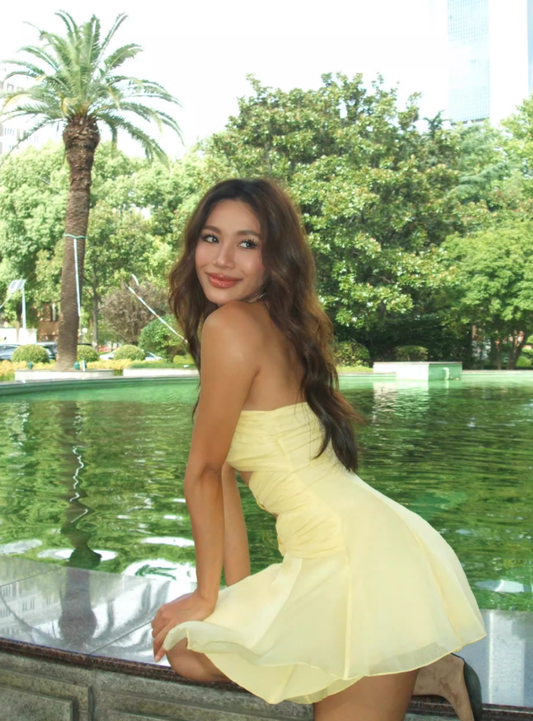 Cute Yellow A Line Sweetheart Neck Organza Short Prom Dress Homecoming Dress SH4389