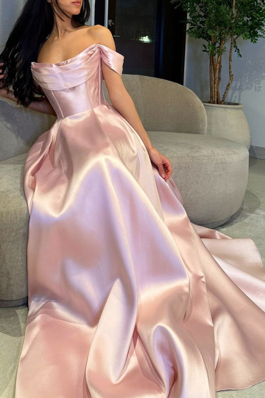 Off The Shoulder Light Pink Prom Dresses Long Formal Dress,LTP4271