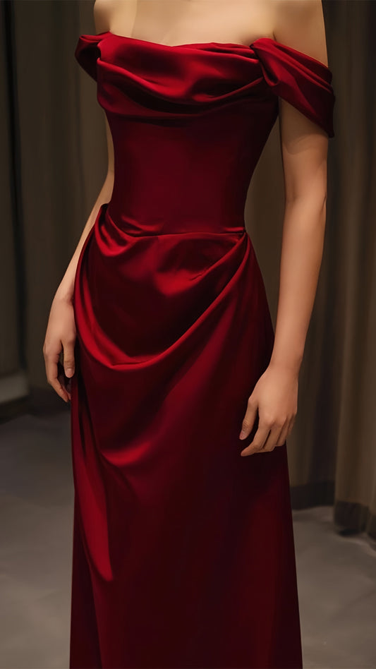 Off The Shoulder Red Prom Dresses Satin Long Party Evening Dress Valentine's Dresses,LTP4308