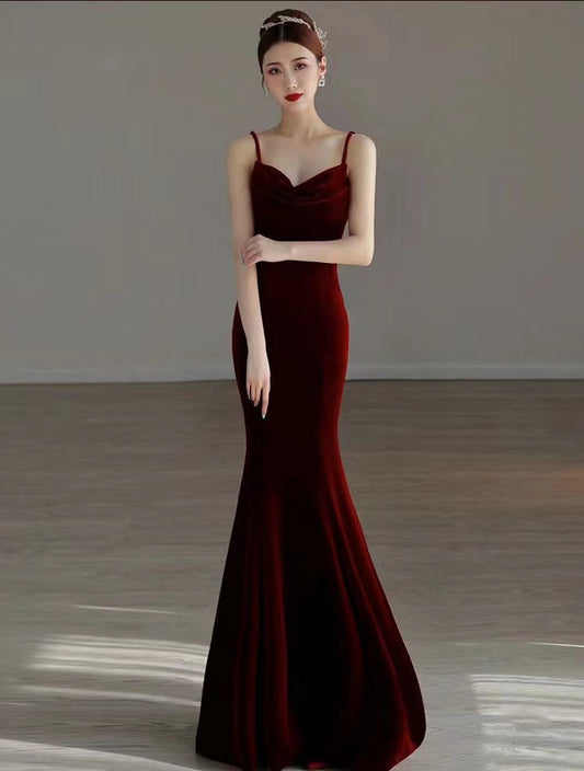 Sexy Mermaid Long Burgundy Prom Dress Evening Dresses P1097