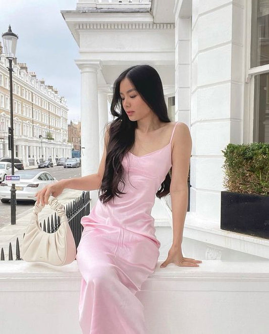 Vintage Mermaid Sleeveless Silk Satin Light Pink Prom Dress P1201