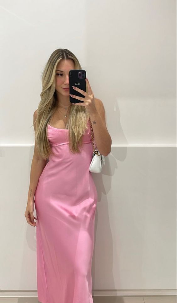 Sexy Sheath Long Straps Light Pink Prom Dresses P1210
