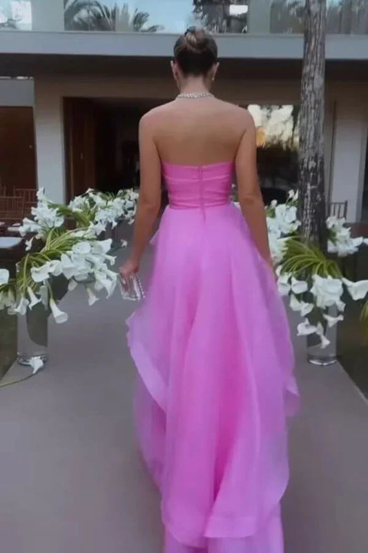 Sexy A line Strapless Sleeveless Party Dress Pink Prom Dress P858