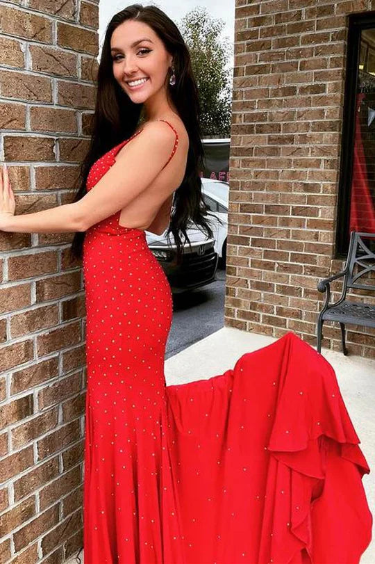 Bead Straps Backless Mermaid Dress Dress