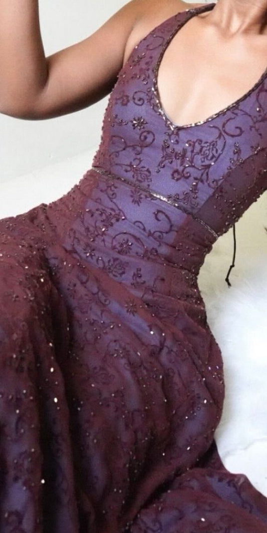 Vintage Mermaid Purple Lace Halter Prom Dresses Long Evening Party Dress Prom Gowns,AST2283