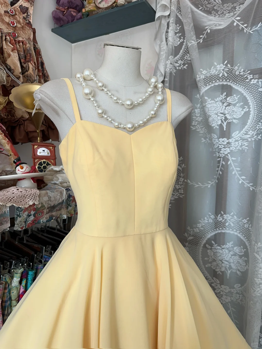 Cute Yellow Chiffon A Line Homecoming Dress Spaghetti Straps Mini Birthday Dress Y9011