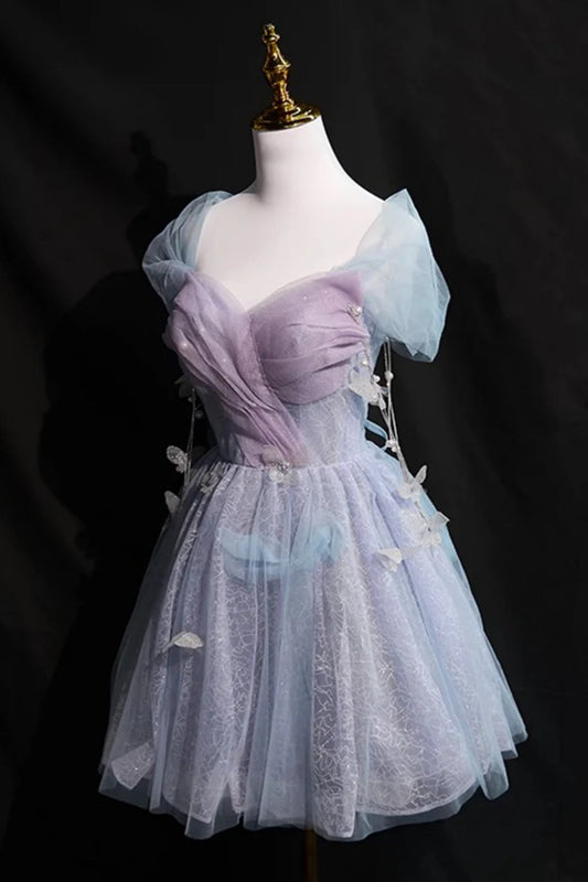 Shiny Off the Shoulder Short Purple Prom Dresses, Short Purple Off Shoulder Formal Homecoming Dresses