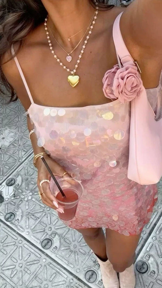 Liymcdress Shiny Spaghetti Straps Sequin Homecoming Dress Short Graduation Dress Lovely Birthday Party Dress No With Accessories