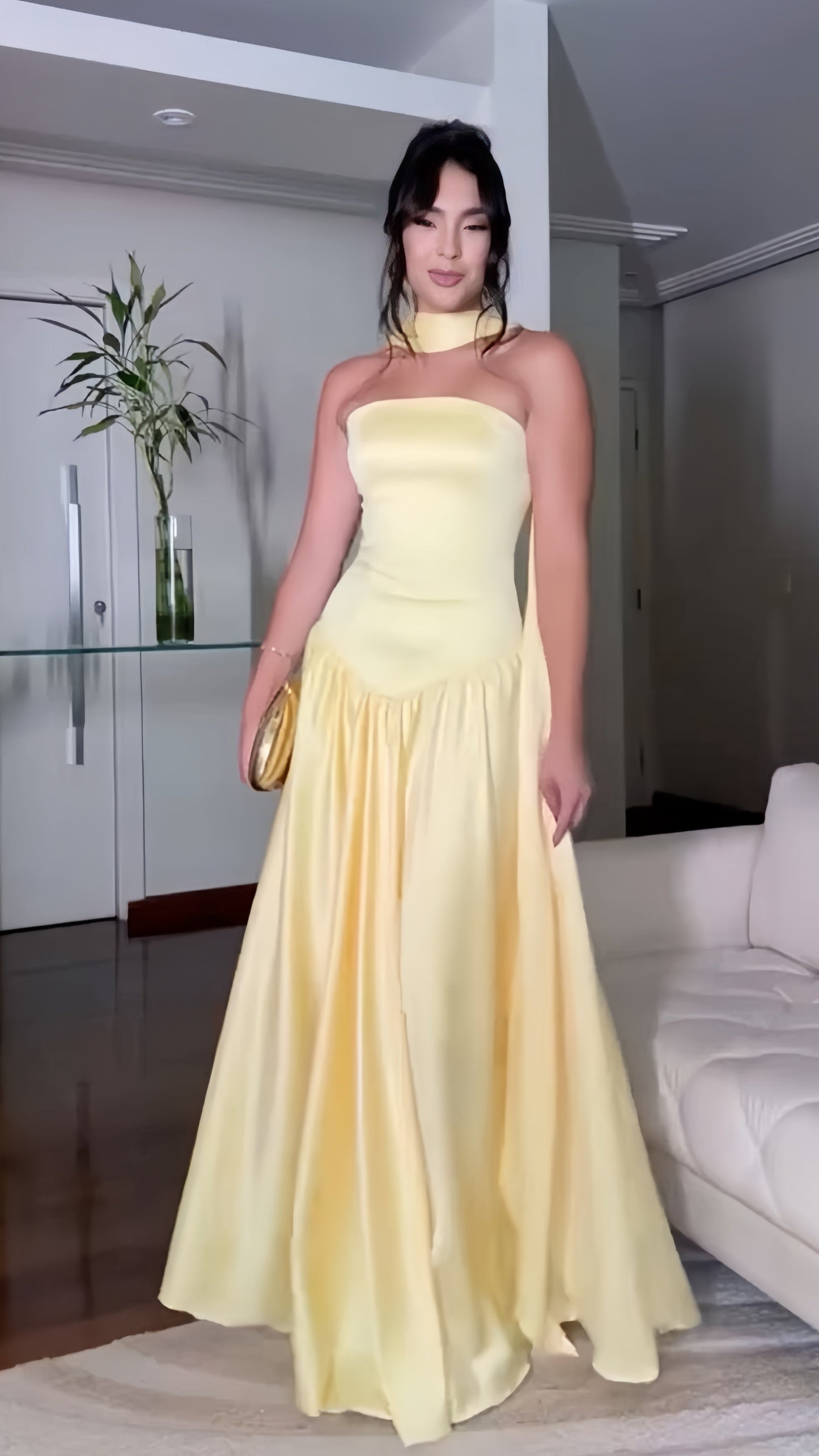 Simple Prom Dresses Pastel Yellow Satin Evening Formal Gown,LTP4269