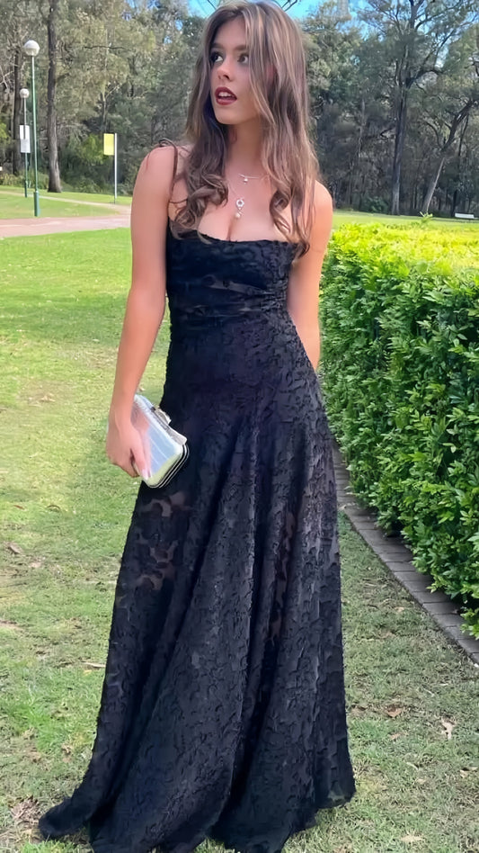 Spaghetti Straps Black Lace Slim Senior Prom Dresses For Women,LTP4281