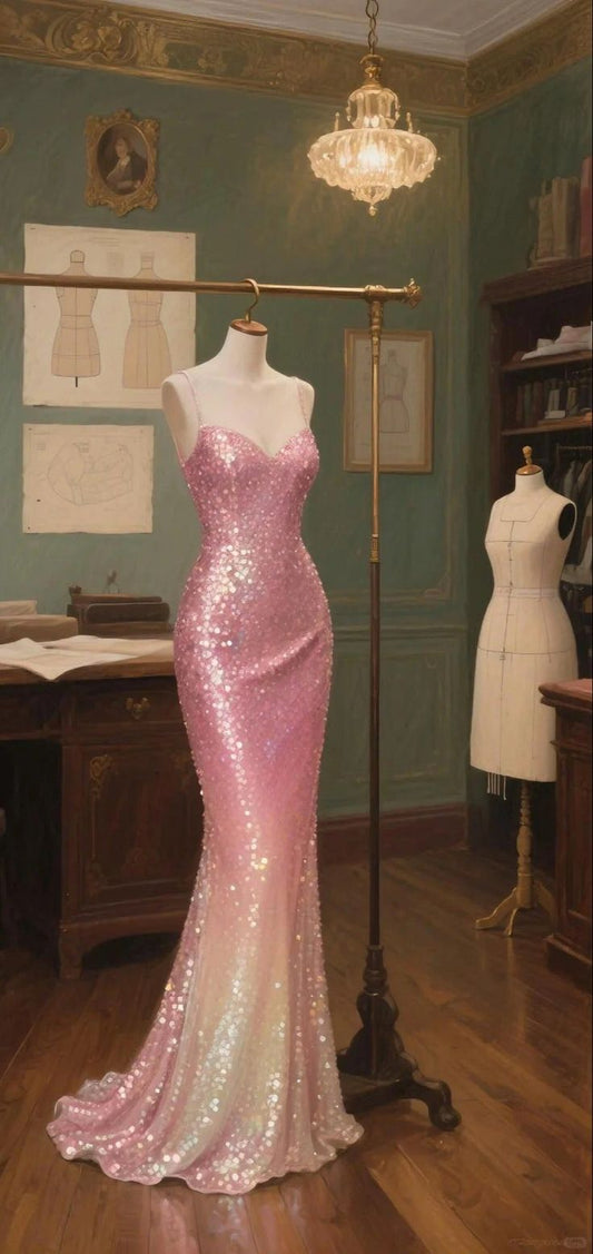 Sparkle Gradient Color Sweetheart Mermaid Prom Dress,LTP4296