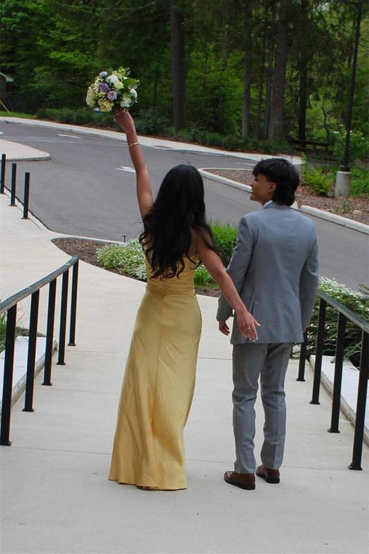 Strapless Yellow Double Twist Satin Long Dress