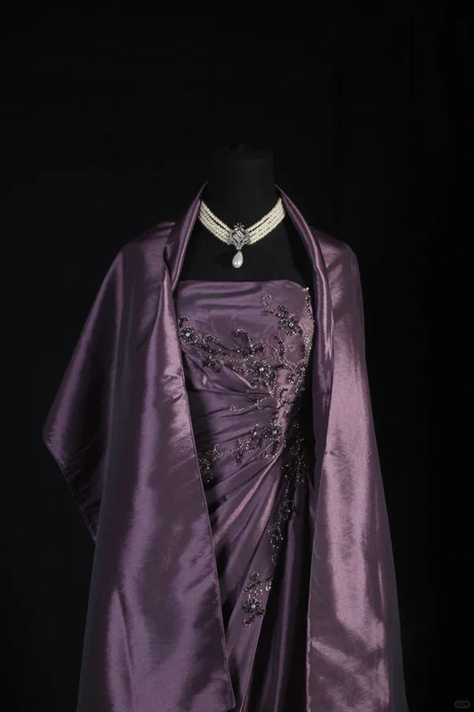 Strapless Purple Beaded Prom Dress Formal Party Dress Evening Dress,AST2279