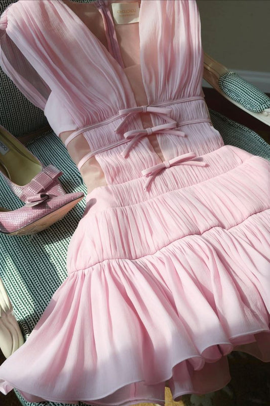 Sweet Pink Chiffon Homecoming Dresses, Short Birthday Party Dress Ruffle Mini Graduation Dress,AST2272