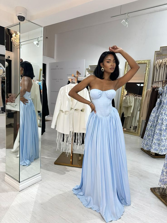 Beautiful Blue Strapless A Line Bridesmaid Dress Princess Birthday Party Dress Y8809