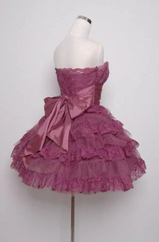 Vintage A-Line Strapless Neck Sleeveless Backless Short-Mini Homecoming Dress