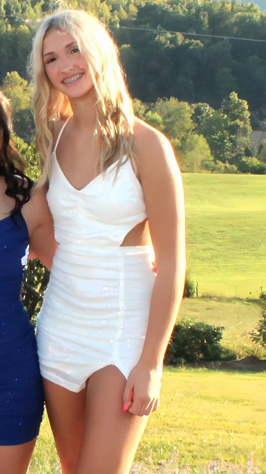 White Sequin Backless Homecoming Dresses Tight Birthday Dress