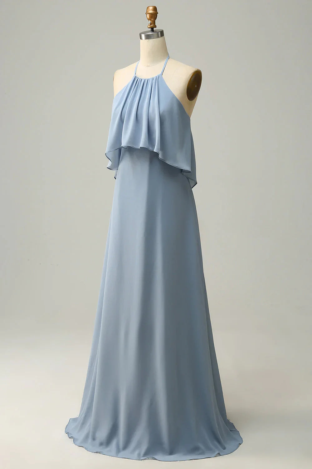 A Line Halter Neck Long Bridesmaid Dress