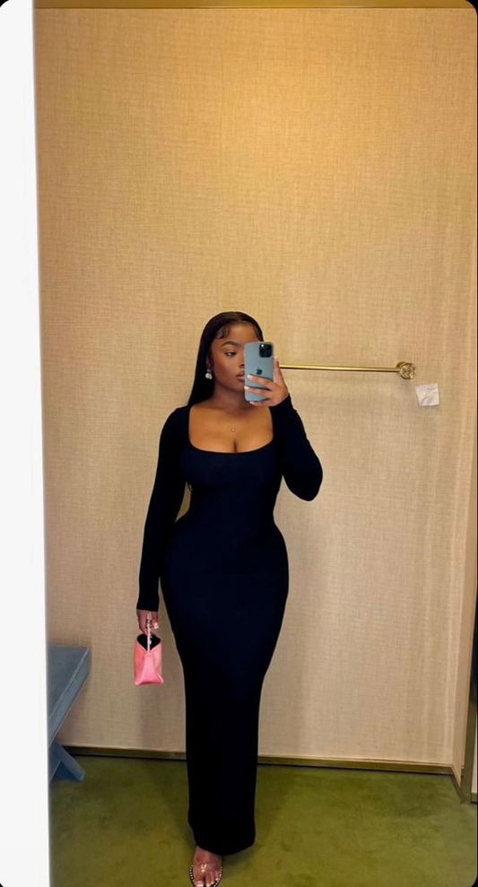 Elegant Black Long Sleeves Bodycon Dress,Black Prom Dress Y7099