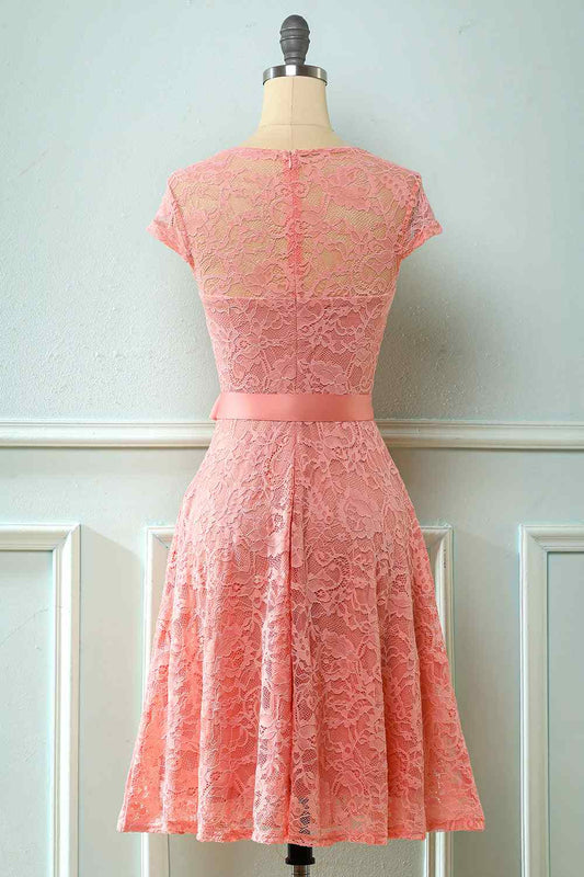 A-line Cap Sleeves Lace Sash Mini Bridesmaid Dress