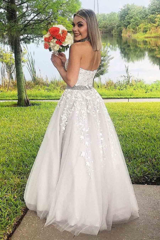 A-line High Neck Halter Lace Appliques Long Prom Dress with Beading PM242