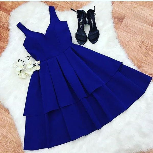 A Line V Neck Short Royal Blue Prom Dresses Homecoming Dresses PD348