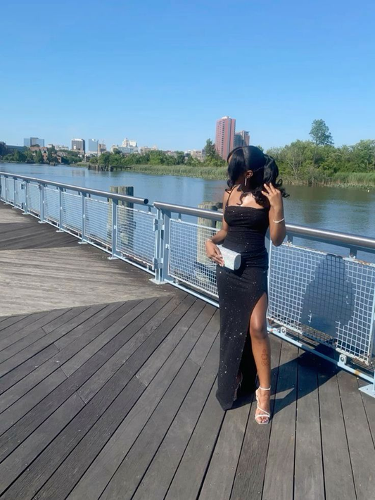 Sexy Black Sheath Long Evening Dress Party Gown with Slit