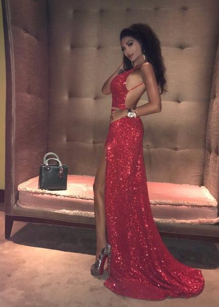 Backless Red Sequins Prom Dress | Liymcdress