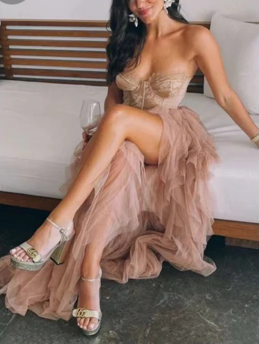 LTP1592,Charming sweetheart lace tulle long prom evening dresses