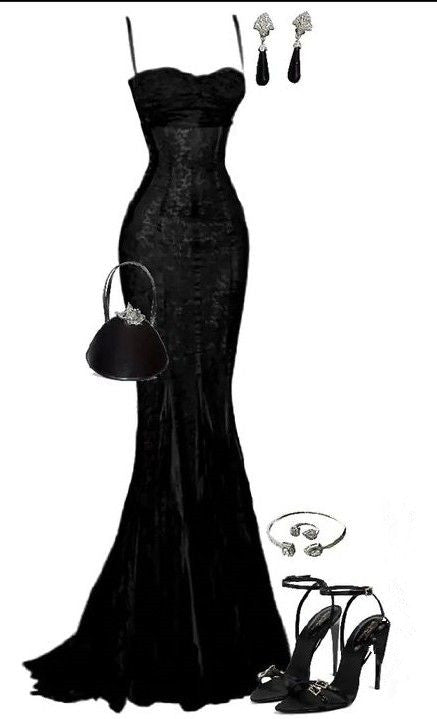 Elegant Mermaid Spaghetti Straps Black Lace Long Prom Dress Birthday Outfits