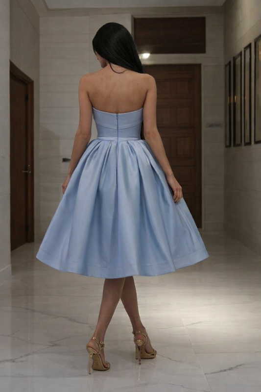 Dusty Blue Strapless High Waist Homecoming Dress Ball Gown Prom Dress HC0042