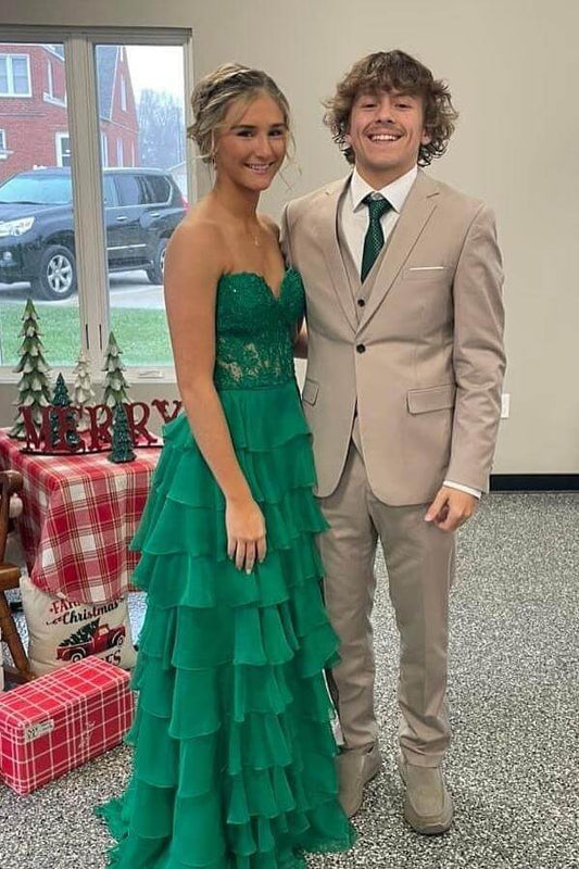 Fancy Yellow Prom Dress Tiered Chiffon Ball Dresses Long