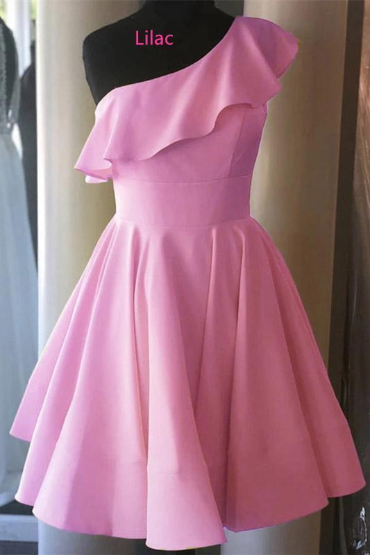 One Shoulder Ruffled Short Prom Dress Yellow Homecoming Dress PD342