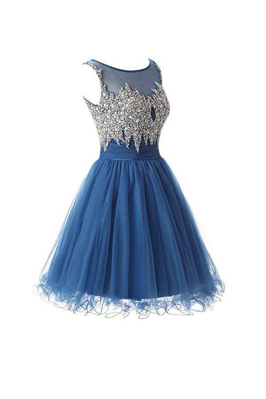Scoop Tulle Homecoming Dresses Short Prom Dresses With Beading PG087