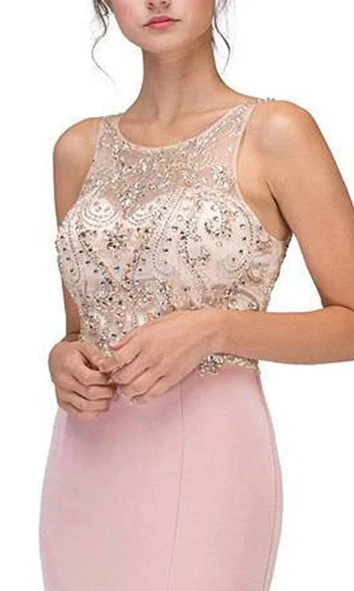 Weitese Beaded Illusion Scoop Mermaid Dress