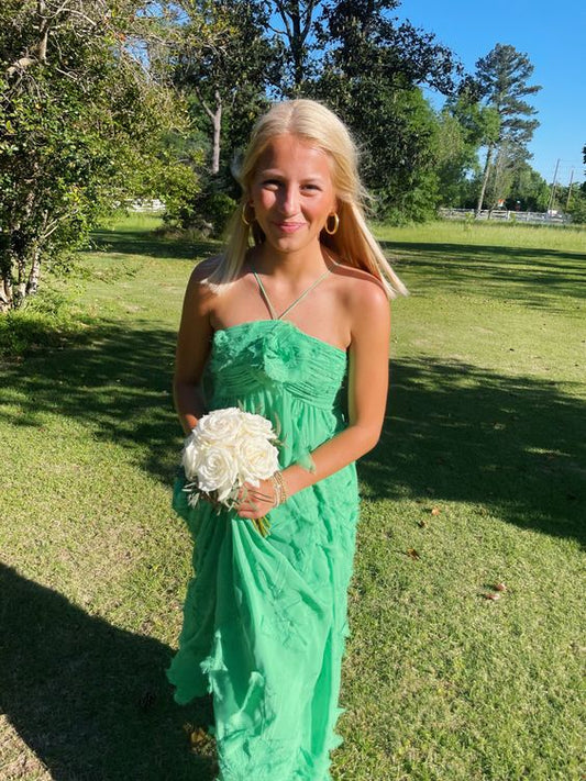 Simple A Line Halter Long Green Prom Dress Party Dresses