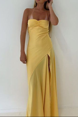 Simple Mermaid Straps Yellow Prom Dress 21Th Birthday Outfit