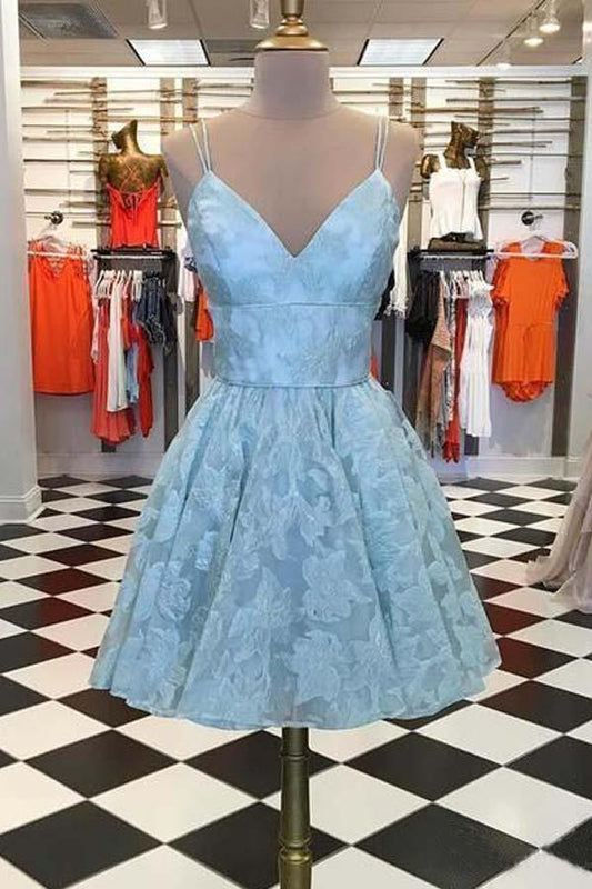 Spaghetti Strap Homecoming Dresses Jacquard V Neck Short Prom Dress PD392