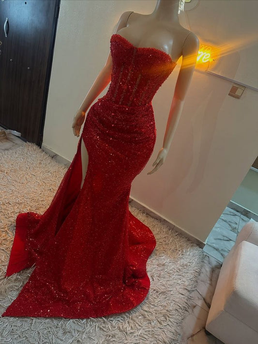 Stunning Mermaid Sweetheart Red Slit Sequin Prom Dresses Inspiration Prom Dress Princess Graduation Dress