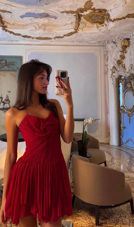 Burgundy A Line Spaghetti Straps Chiffon Short Prom Dress Homecoming Dress SH4134