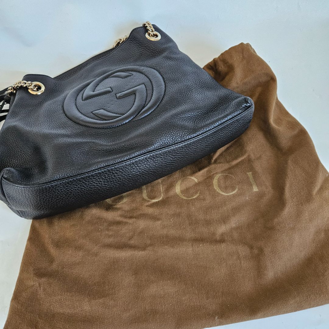Gucci Black Leather Medium Soho Chain Tote