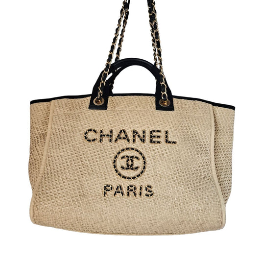 Chanel Beige Raffia Deauville Shopping Tote Bag