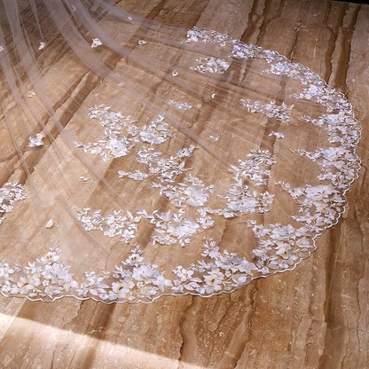 3.5 Meters Double Layers Tulle Floral Wedding Veil