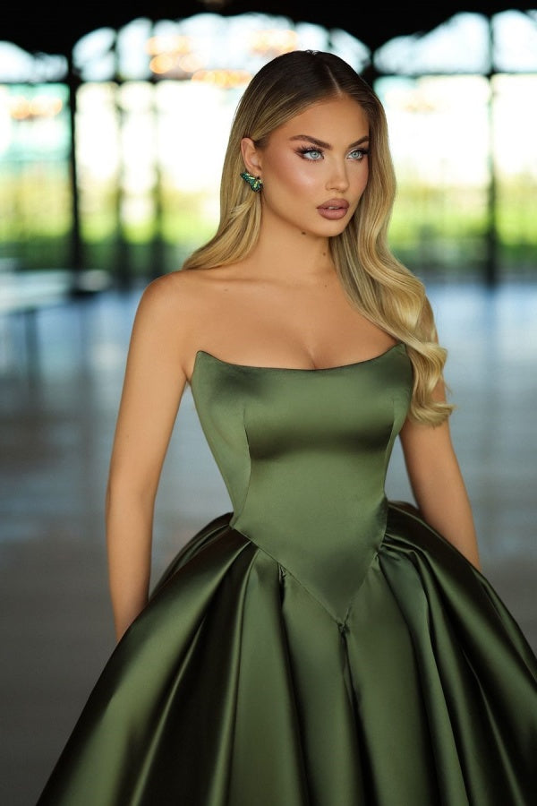 Green Strapless Long Prom Dress A-Line Sleeveless QL0021