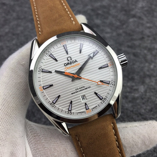 SEAMASTER AQUA TERRA 150M CO-AXIAL STEEL CASE WHITE DIAL BROWN LEATHER