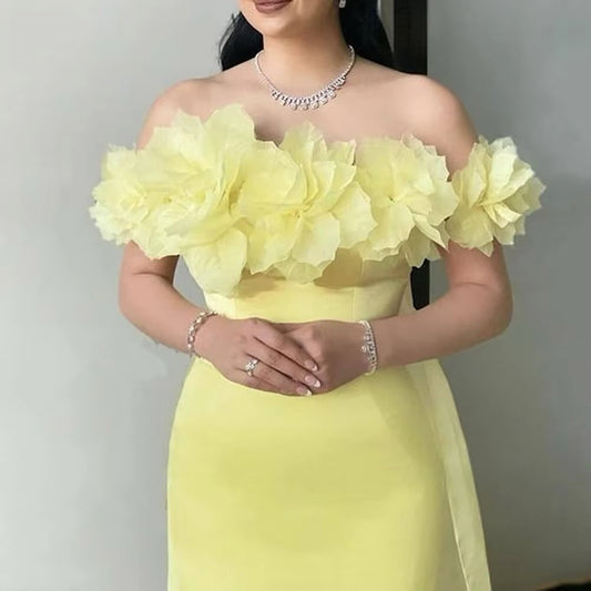 Fashion Yellow Strapless Prom Dress Floor Length with Applique - liymcdress