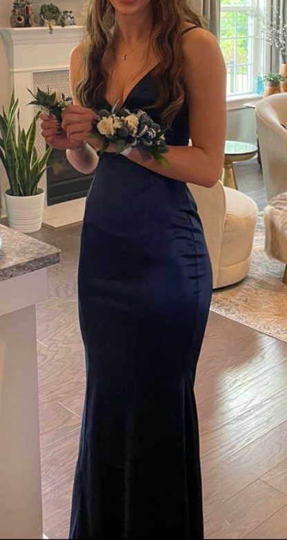 Navy Blue Prom Dress Evening Gown Woman Elegant